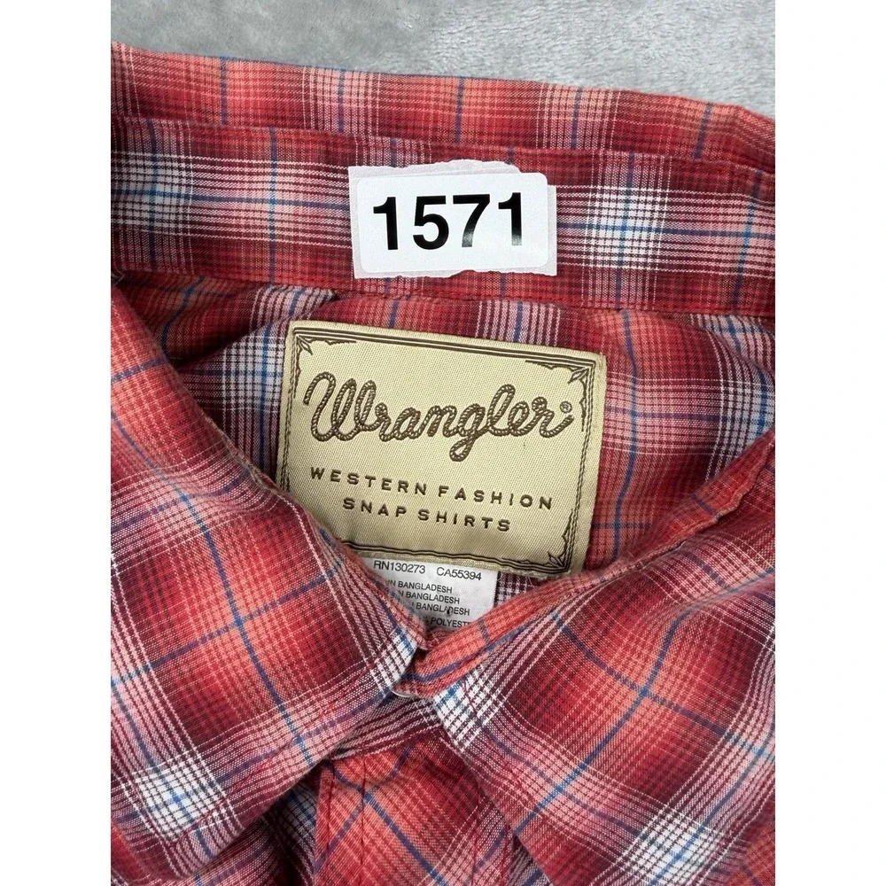 Wrangler Western Shirt Men's 2XL Red Plaid Pearl Snap Short Sleeve‎ Cowboy Rodeo